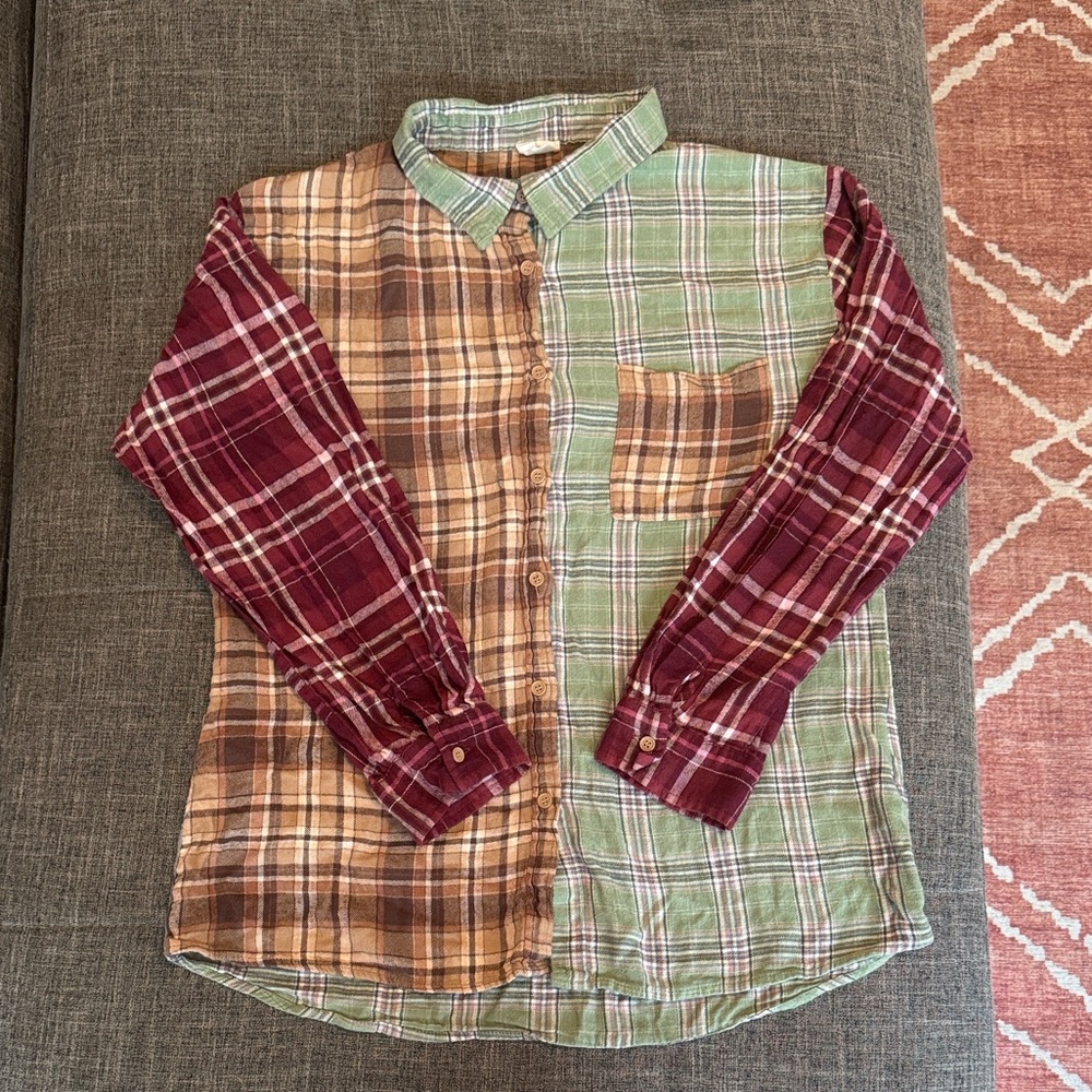 Cotton On Patchwork/Color block Oversized Plaid Button Down Shirt XS